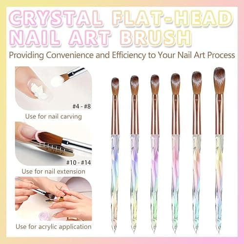6Pcs Acrylic Nail Brush Set for Acrylic Powder & Builder Gel Size 4/6/8/10/12/14 Nail Art Brushes for 3D Carving Nail Extension & Detailing Design Essential Manicure Tools Kit thumbnail 4