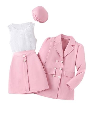 Milumia Girl's 4 Piece Outfits Knit Top Mini Skirt and Blazer Jacket with Hats - Image 1