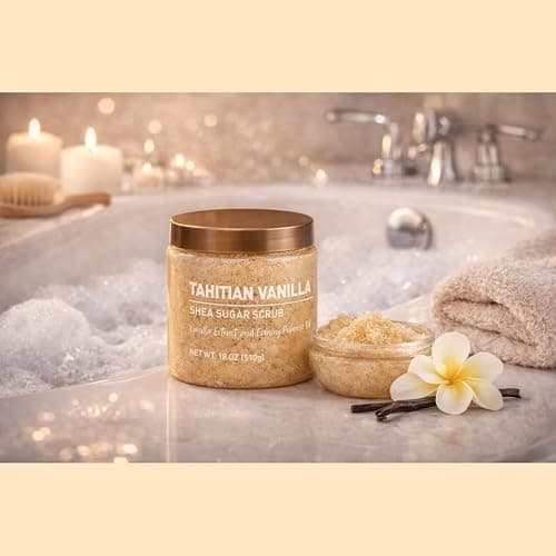 Tahitian Vanilla- Body scrub - With Shea Sugar – Exfoliating Sugar Scrub for Soft, Glowing Skin – Hydrating Body Polish, Smooth & Radiant Skin, Vanilla Scent for Women, 18 oz thumbnail 6