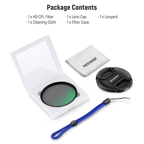 NEEWER 62mm CPL Filter with Lens Cap, Ultra Thin Circular Polarizing Filter, Nano Coating, HD Optical Glass for Camera Lens, Reduces Reflection and Glare Increases Contrast thumbnail 8