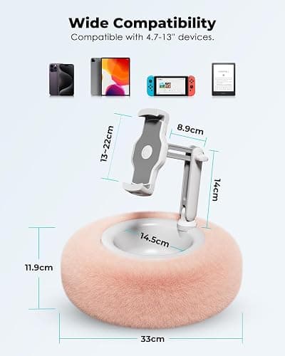 Viozon Tablet Stand Pillow, Compatible with 4.7"-13" Phone/Tablet, iPad, iPhone, Samsung, Google, Kindle, 360°Adjustable Phone Holder for Bed with Soft Plush Fabric, and Detachable Bowl, Pink thumbnail 3