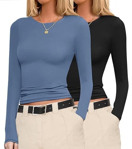 Ekouaer Womens Long Sleeve Shirts Fitted Tops Stretchy Base Layer Basic Tight Thermal Undershirt XS-XXL - Image 1