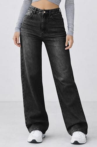 ELLEVEN Women's Wide Leg Baggy Jeans,High Waisted Stretchy Boyfriend Y2k Casual Denim Pants for Women thumbnail 4