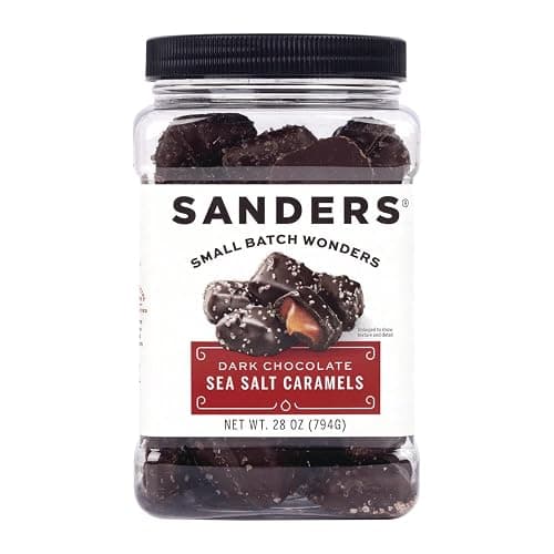 Sanders Dark Chocolate Sea Salt Caramels, Kettle Cooked Caramel Covered in Dark Chocolate, 28 oz Gift Tub | Kettle Cooked Caramel, Covered in Dark Chocolate, 28 oz, Gift Tub - Image 1