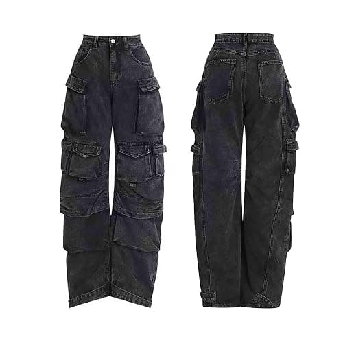 Women's Cargo Pants Y2K Clothing Multi-Pocket Relaxed Fit Jeans Grunge Clothes Alt Emo Hip Streetwear thumbnail 2