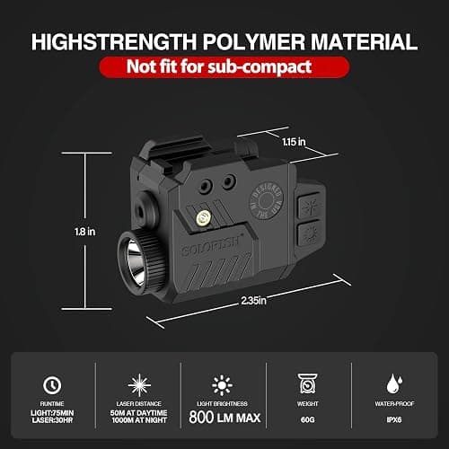 Solofish 800 Lumens Adjustable Pistol Light Laser Combo, Strobe Function Red Laser and Tactical Light Fits for Guns with Rail thumbnail 3