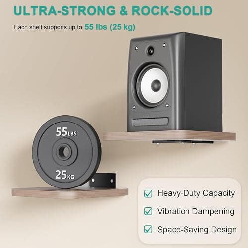 WALI Speaker Wall Mount, Heavy Duty Bookshelf Speaker Floating Wall Shelves, Surround Sound Speakers Stand for Living Room, Home Theater and Gaming Room, Holds up to 55 Lbs, (SWM302), 1 Pair, Wood thumbnail 3