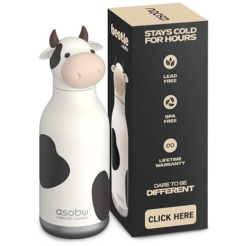 asobu Bestie Bottle Insulated Stainless Steel Water Bottle with Detachable Soft Animal Head Fun Drinking For Kids and Teens with Flexible Reusable Straw 16 Ounce - Image 1