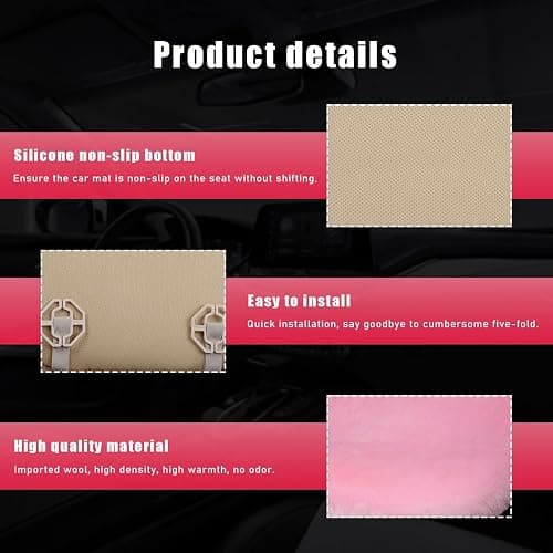 Ohleats Sheepskin Car Seat Cushion, Comfortable Soft Fur Wool Auto Front Seat Cover, Vehicle Seat Protector Pad for Warm Winter Office Chair, Universal Decor Car Accessories (Pink) thumbnail 3