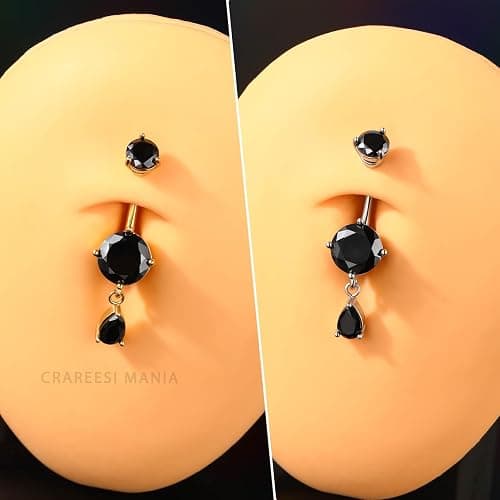 CM Crareesi Mania Belly Button Ring Dangle Belly Rings 316L Surgical Steel Belly Button Piercing Jewelry Teardrop Navel Ring for Women thumbnail 6
