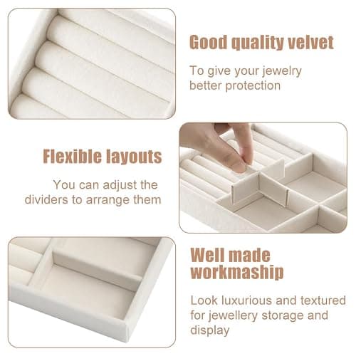 10 Pack Jewelry Organizer Tray Drawer Inserts Stackable Velvet Liner Dividers Customizable Jewellery Box Foam Ring Earring Holder Necklace Bracelet Storage Display Dish Flat in Dresser Vanity thumbnail 5