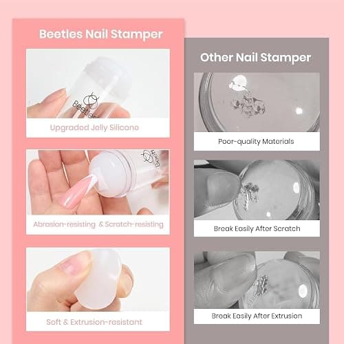 Beetles Nail Stamp, 4Pcs French Tip Tool Easy Manicure Nail Stamper Single Head Soft Silicone Long & Short French Tip Stamp Tool with 2Pcs Nail Scraper Decorations Gift for Women thumbnail 2