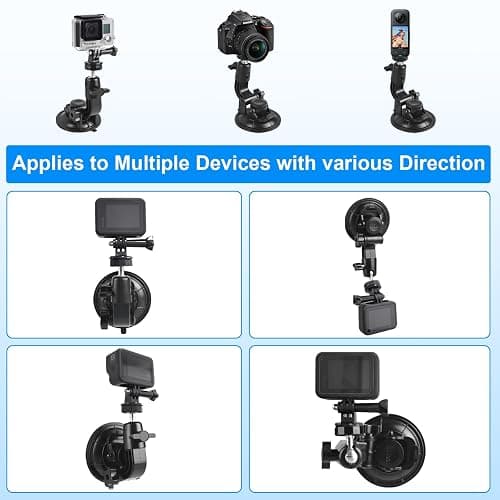 OctinPris Dash Cam Suction Cup Mount Windshield Camera Holder Stand 9CM with Phone Bracket for GPS Driving DVR Action Camcorder Video Record POV/VLOG Compatible with Gopro Hero, Insta360 Smartphone thumbnail 2