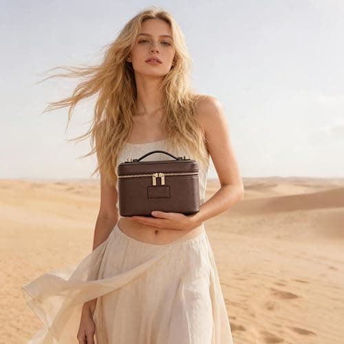 HiTotes Makeup Bag Vanity Case for Women Leather Cosmetic Bag Travel Toiletry Bags Portable Makeup Organizer Case thumbnail 7