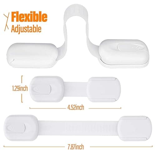 Goodv Child Safety Cabinet Locks - (10 Pack) Baby Proofing Latches to Drawer Door Fridge Oven Toilet Seat Kitchen Cupboard Appliance Trash Can with 3M Adhesive - Adjustable Strap No Drill No Tool - White thumbnail 3