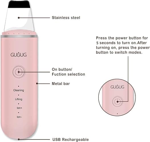 GUGUG Skin Scrubber Face Spatula Skin Spatula Pore Cleaner Blackhead Remover Tools for Facial Deep Cleansing-4 Modes, Pink thumbnail 6