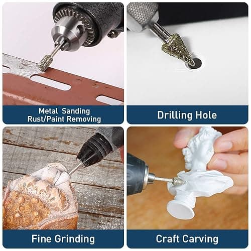 Diamond Grinding Burr Bit Set，20Pcs Rotary Tool Accessories Stone Carving Set with 1/8 inch Shank for Stone Ceramic Glass Carving, Grinding, Polishing, Engraving, Sanding thumbnail 4