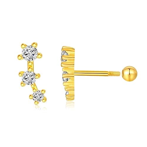 925 Sterling Silver Gold Screw Back Stud Earrings for Women/Girls, Helix Cartilage Tragus Earlobe Conch Piercing Jewelry,20 Gauge,Trio/Bar/Pearl/Butterfly/Leaf/North Star/Flower/Clover/Heart thumbnail 9