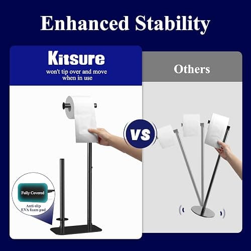 Kitsure Toilet Paper Holder Free Standing - Large Capacity Toilet Paper Holder for 4 Rolls, Rustproof Toilet Paper Stand with Non-Slip Stable Base, Black, Medium thumbnail 7