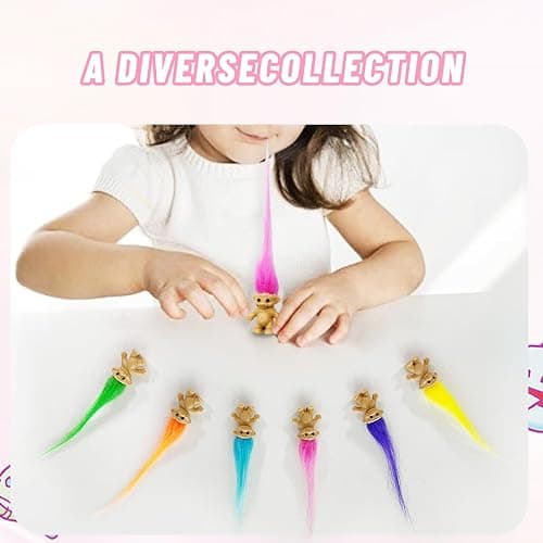 12pcs Long-haired Mini Troll Dolls, Assorted Hair Colors, 0.78" Bodies, 2" Hair. Cake Toppers, Action Figures, School Project, Arts and Crafts, Party Favors thumbnail 4