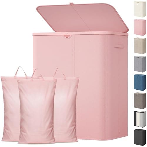 Lifewit 185L 3 Section Laundry Hamper with Lid, Laundry Basket, Pink | Large Foldable Laundry Sorter with 3 Removable Bags, Tall Clothes Hamper for Bedroom and Bathroom - Image 1