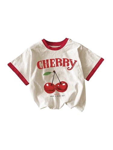 RoseSeek Girls Cherry Shirt Short Sleeve Colorblock Graphic Tees Cute Summer Shirts Y2k Aesthetic Clothes - Image 1