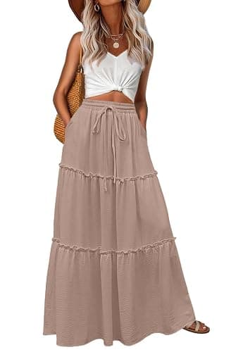 Lepunuo Womens Casual Boho High Waisted Flowy Maxi Skirts Trendy Floral Cute Long Skirts with Pockets - Image 1