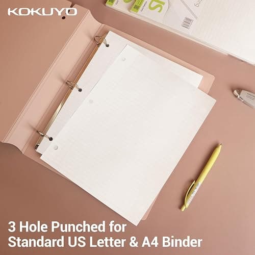 Kokuyo 3 Hole Loose Leaf Paper 8-1/4"x11” College Ruled, 100 Sheets, 1 Pack | Filler Paper for 3 Ring Binder Bleed Resistance Notebook Paper, 70 GSM Japanese Smooth Paper School Suppliers 100 Sheets/Pack thumbnail 4