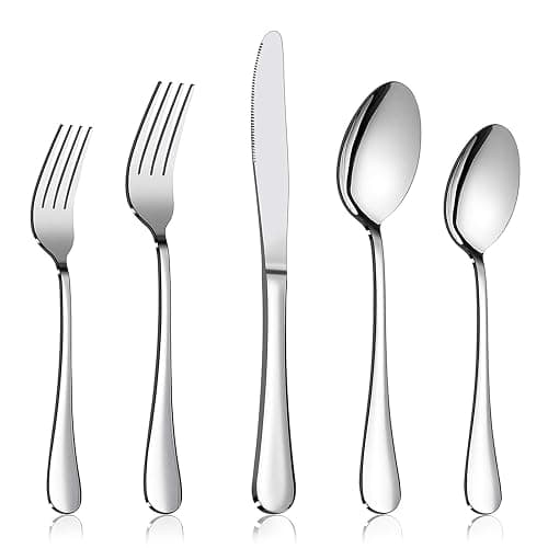 Silverware Set Service for 2, E-far 10-Piece Stainless Steel Flatware Set Cutlery Sets, Include Knife/Fork/Spoon, Simple & Classic Design, Easy Clean & Dishwasher Safe - Image 1