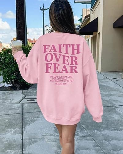 FRYAID Christian Sweatshirt Women Faith Over Fear Christian Religious Sayings Pullover Shirt Letter Print Long Sleeve Tops thumbnail 4