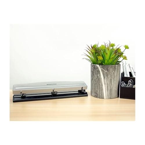 Bostitch Office Premium 3 Hole Punch, 12 Sheet Capacity, Metal, Rubber Base, Easy-Clean Tray, Silver thumbnail 4