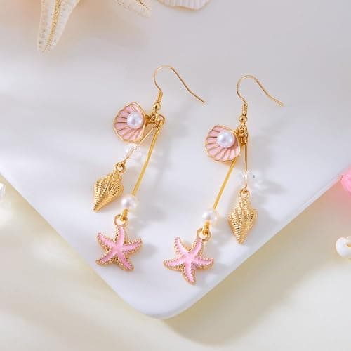 Starfish Earrings Gold Beach Jewelry for Women Pink Conch Shell Earrings Puka Cowrie Seashell Earring Summer Vacation Earring Ocean Jewelry thumbnail 5