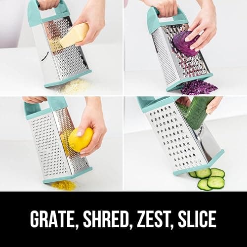 GORILLA GRIP 4-Sided 100% BPA-Free Cheese Grater With Container, Stainless Steel XL Box Graters, Parmesan Shredder, Grate Cheeses, Shred Veggies, Slip Resistant Handle, Dishwasher Safe Zester, Mint thumbnail 4