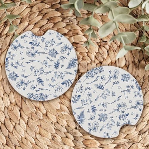 Ceramic Car Coasters – Absorbent Car Cup Holder Coaster Set for Women, Cute Aesthetic Car Accessories for Girls, 2 Pack (Dark Blue) thumbnail 5