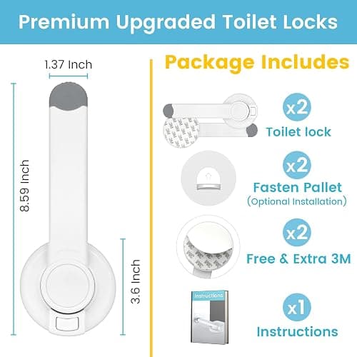 4our Kiddies Baby Toilet Lock (2 Pack) for Child Safety, Baby Proof Toilet Seat Lock with 2 Extra Pallet Fit for Most Standard Toilet, Easy Intallation Toilet Lid Lock with 2 Extra 3M Adhesive thumbnail 2