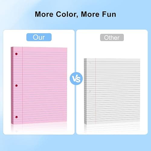 Pink Loose Leaf Paper 100 Sheets 8" x 10.5" Filler Paper, College Ruled 3-Hole Punched, Notebook Paper for 3-Ring Binders Notepad Writing Note Pads To-Do Lists for Office & School Supplies thumbnail 5