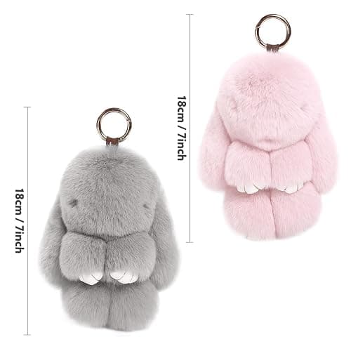 VZZNN 2 Pack Cute Bunny Plush Keychain for Backpack 5.9 Inch Handmade Soft Rabbit Pompom Pendant Rabbit Cute Plush Keychain (Pink + Gray) thumbnail 2