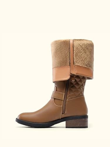 DREAM PAIRS Women's Knee-High Boots Comfortable Chunky Block Heel Round Toe Side Zipper Riding Fashion Buckles Biker Motorcycle Boots thumbnail 6