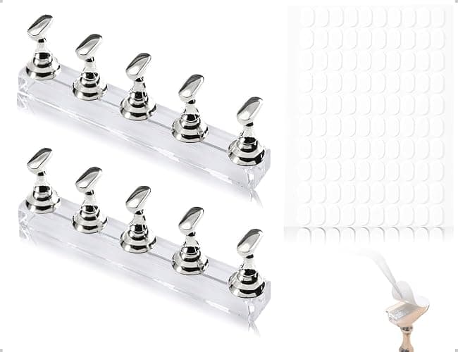 Emezddo 2 Stück Nagel Stander Set mit Transparenter Kleber,Acryl Nägel Selber Machen Set mit Magnet,Aufdrück Nail Tips Übungsständer für den Einsatz zu Hause,im Geschäft und im Salon(Silber) - Image 1
