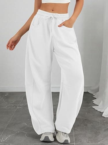 ATHMILE Barrel Sweatpants Women Fall Fashion Wide Leg Pants 2025 Baggy Lounge Comfy Flowy Sweat Pants with Pockets thumbnail 6