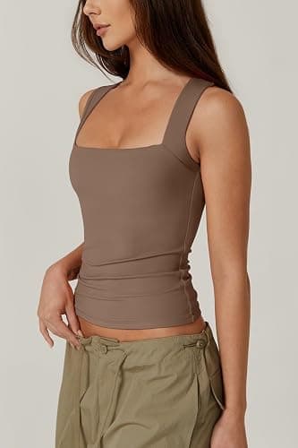 QINSEN Women's Square Neck Sleeveless Double-Layer Tank Tops Basic Tight T Shirts thumbnail 2