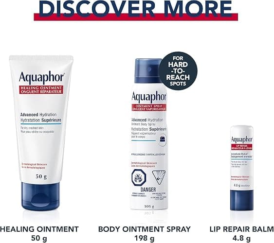 Aquaphor Healing Ointment, Multipurpose Ointment for Dry, Cracked Skin, Chafing, Cuticle Care, Fragrance Free, Non Greasy and Non Comedogenic Body Moisturizer, Dermatological Skin Care, 141g Tube thumbnail 11