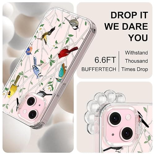 MOSNOVO Case for iPhone 15, [Buffertech 6.6ft Military-Grade Drop Protection] [Anti Peel Off Tech] Clear TPU Bumper Phone Case Cover Design - Wild Bird thumbnail 5