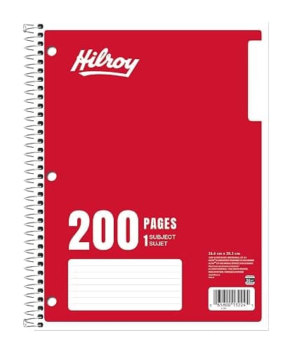 Hilroy 1-Subject Notebook, 8" x 10.5", 200 Pages, Colour May Vary (13224) | Wide Ruled, 3-Hole Punched, Spiral Coil Binding thumbnail 7