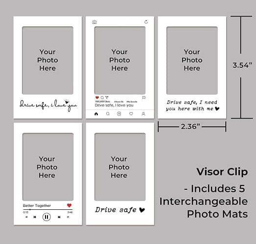 Valentine’s Day Gift for Him Her, 2 Pack Personalized Car Visor Photo Clip, Custom Couple Picture Holder, 2 Acrylic Frames + 5 Mats, No Adhesive Snap-Lock Clip, Heat-Resistant Car Keepsake (Couple) thumbnail 3