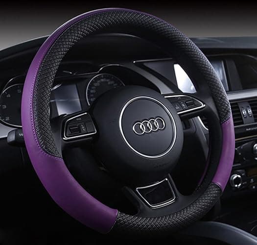 Follicomfy Automotive Steering Wheel Cover Leather Anti Slip Wrap 15",Purple - Image 1