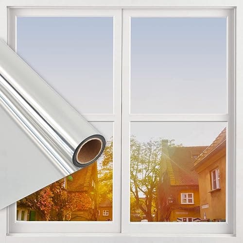 Window Privacy Film,One Way Mirror Film Daytime Anti UV Sun Blocking Heat Control Reflective Film Decorative Static Cling Window Tint for Home Office Living Room(Silver, 17 Inch x 6.5 Feet) - Image 1