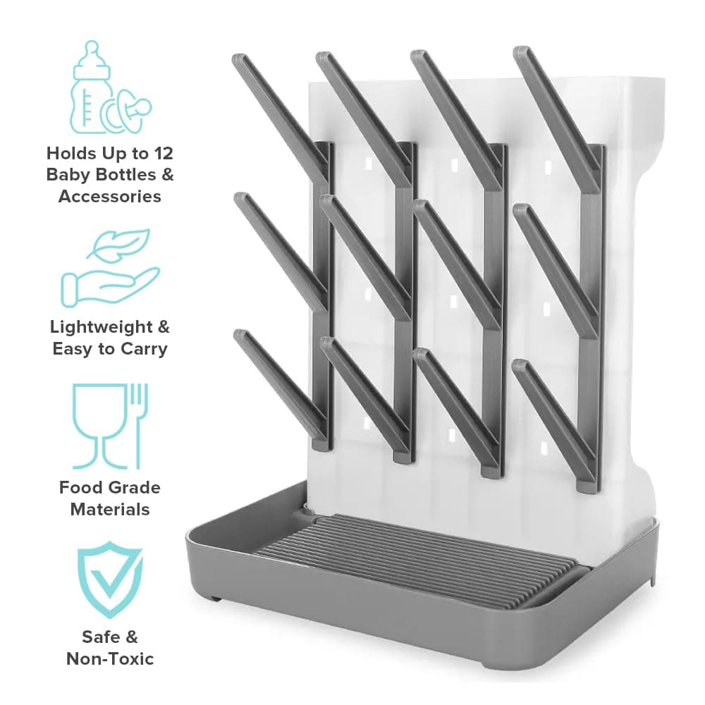 Baby Bottle Drying Rack, Vertical Space Saving Countertop Standing Drying Rack Baby Accessory, Bottle Brsuh, Pacifier, Breast Pump Accessories Drying Stand, Storage Organizer (Gray) - Grey thumbnail 6