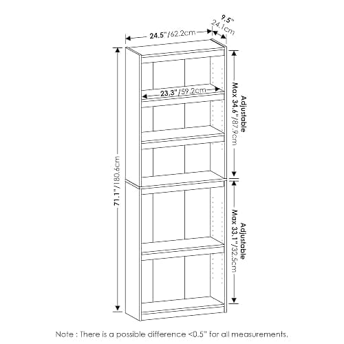 Furinno Jaya Enhanced Home 5-Tier Shelf Bookcase, Blackwood thumbnail 3