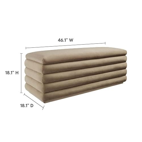 Modway Mezzo 46 Inch Performance Velvet Upholstered Storage Bench in Taupe - Channel Tufted Ottoman for Bedroom, Entryway - Versatile Bed and Living Room Bench with Storage thumbnail 3